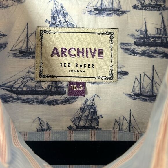 TED BAKER Archive Men's Button‎ Front Shirt Paisley Patter Blue Size 16.5 Neck - Picture 8 of 14